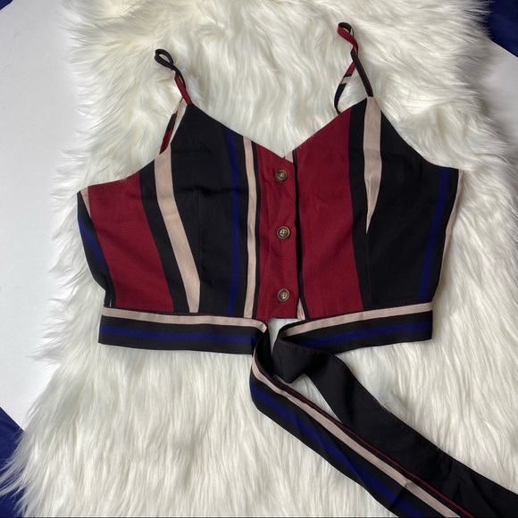 Striped Button Front Knot Hem Cami Top - Picture 4 of 6